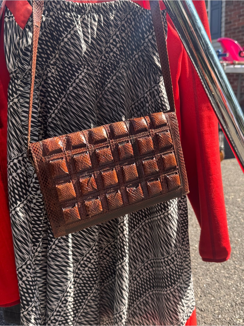 Brown Textured Leather Crossbody Bag